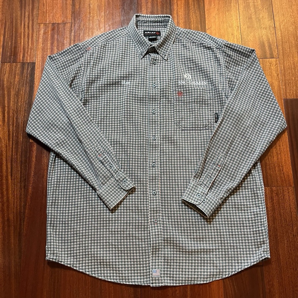 Ariat FR Mens XLT Tall CAT 2 Plaid Work Shirt Flame Resistant Western Mechanic